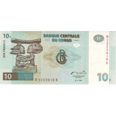 P 87B Congo (Democratic Republic) - 10 Franc Year 1997 (HdM Printer)